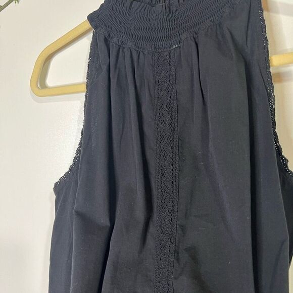 Red Haute Poplin Black Tie Front High Neck Top Tank Blouse - Picture 8 of 15